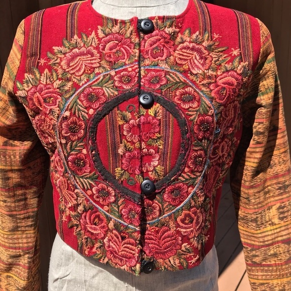 Vintage Festival Cropped Jacket Small Rust Floral - Picture 6 of 10